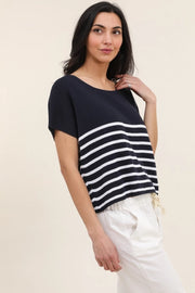 Women's Made in Italy Striped Crew Neck Cotton Knit T-Shirt