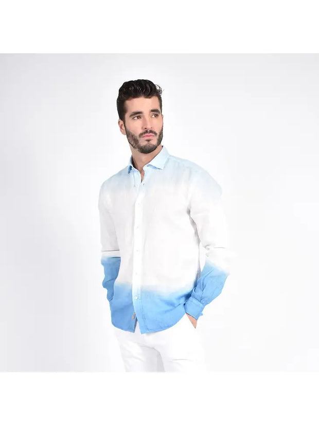 Men's Long Sleeve Blue Ombré Linen Shirt