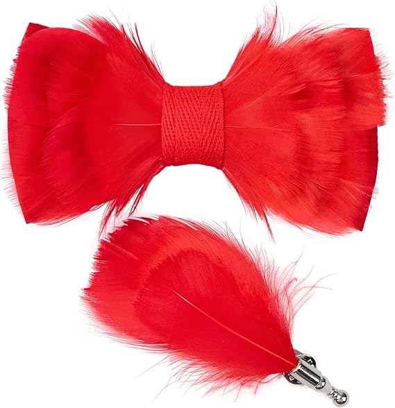 Handmade Feather Red Patterned Pre-Tied Bow Tie