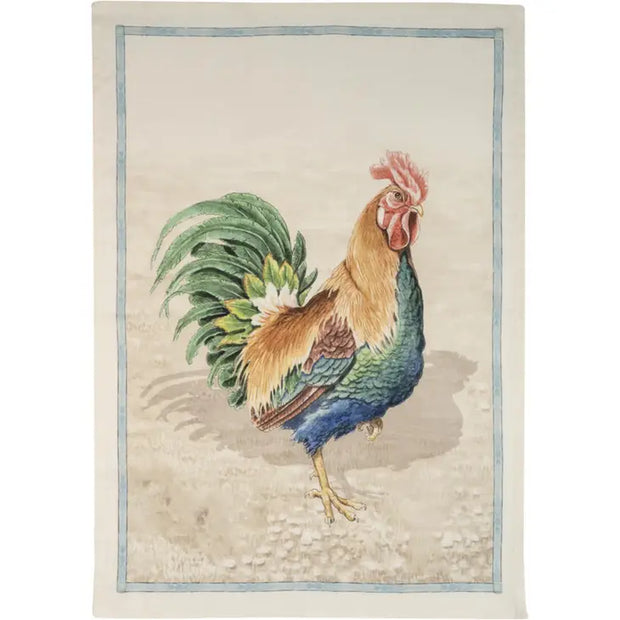 Italian Rooster Print Linen Tea Towel - Made in Italy