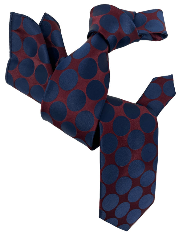 DMITRY 7-Fold Men's Navy Polka Dot Italian Silk Tie & Pocket Square Set