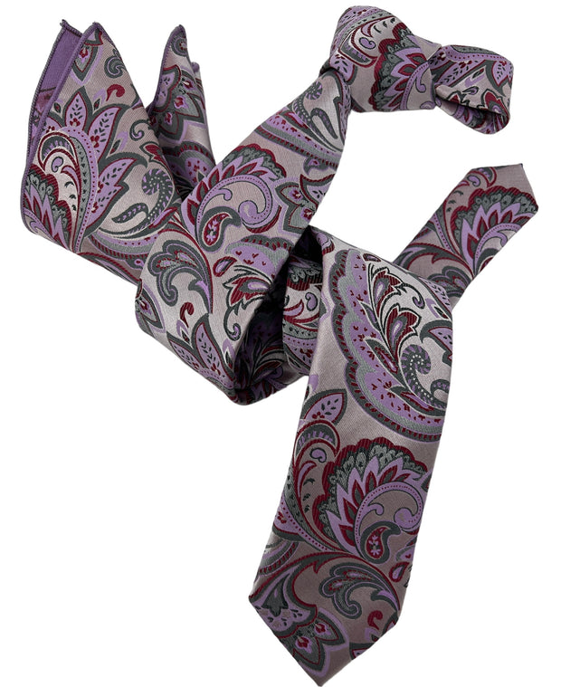 Dmitry Men's Lavender Patterned Italian Silk Semi Skinny Tie & Pocket Square Set