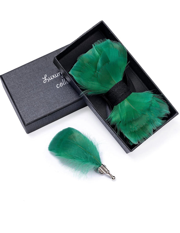 Handmade Feather Green Patterned Pre-Tied Bow Tie