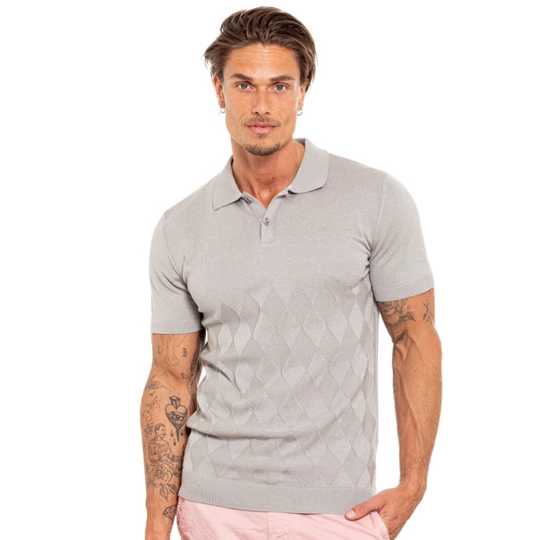 Men's Short Sleeve Argyle Knit Polo - Grey