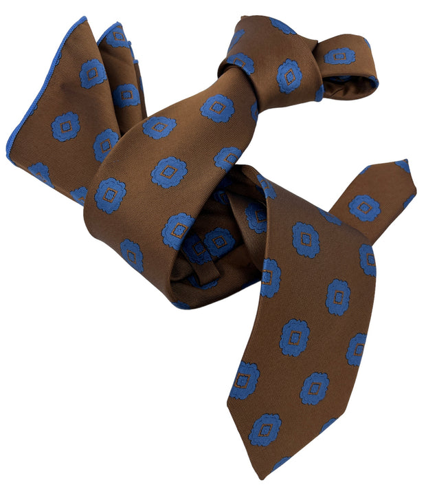 DMITRY Men's Brown Patterned Italian Silk Tie & Pocket Square Set