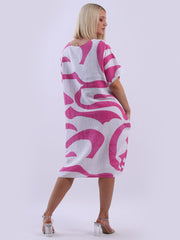 DMITRY Women's Made in Italy Fuchsia Abstract Print Linen Dress