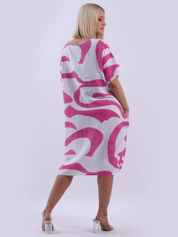 DMITRY Women's Made in Italy Fuchsia Abstract Print Linen Dress