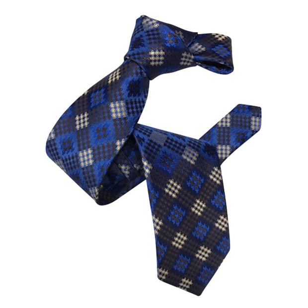 Dmitry Men's Italian Blue and Brown Patterned Silk Tie - Dmitry Ties