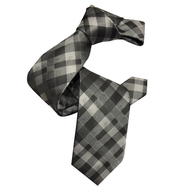Dmitry Men's Italian Grey Patterned Silk Tie - Dmitry Ties