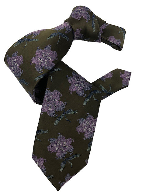 DMITRY 7-Fold Military Green Floral Italian Silk Tie