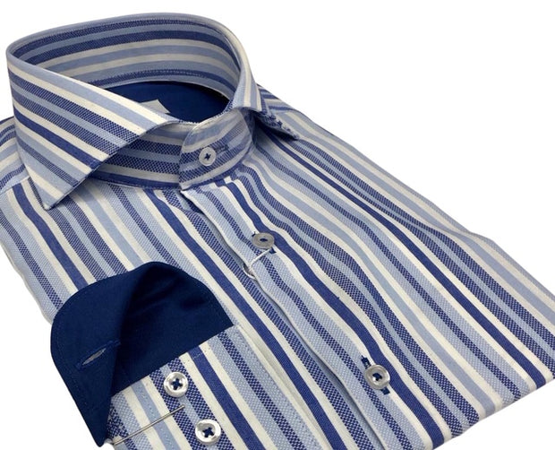 DMITRY Italian Blue Striped Cotton Men's Long Sleeve Shirt