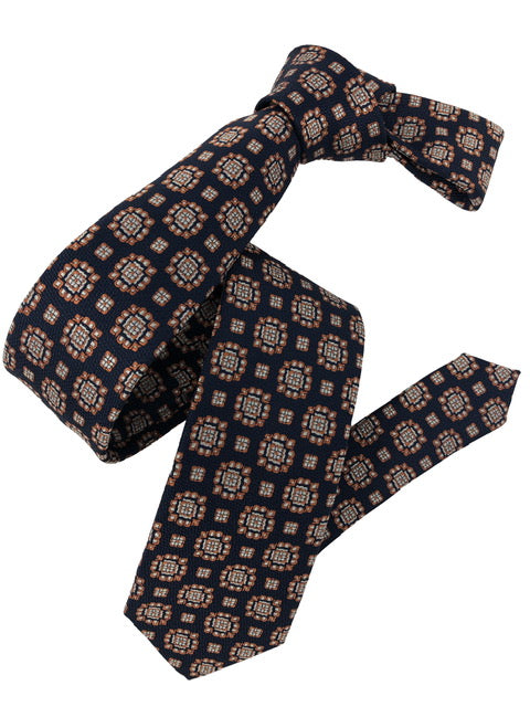 DMITRY Navy Patterned Italian Silk Skinny Tie