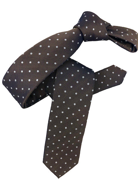 DMITRY Taupe Polka Dot Italian Silk Skinny Tie