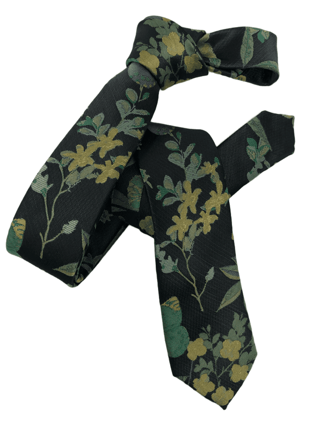 DMITRY Green Floral Italian Silk Skinny Tie