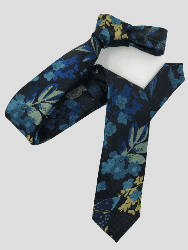 DMITRY Black Patterned Italian Silk Skinny Tie