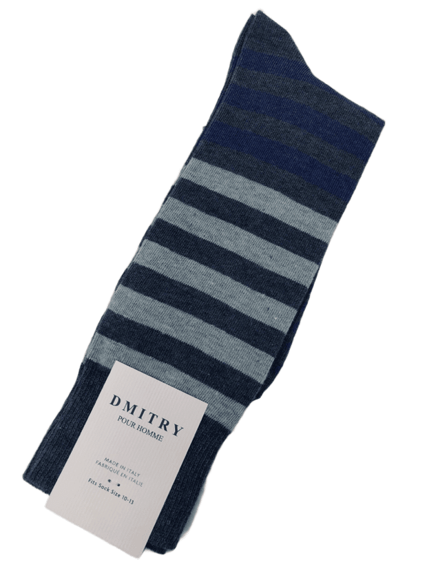 DMITRY Blue Striped Made in Italy Mercerized Cotton Socks
