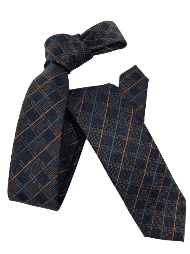 DMITRY Men's Brown Patterned Italian Silk Skinny Tie