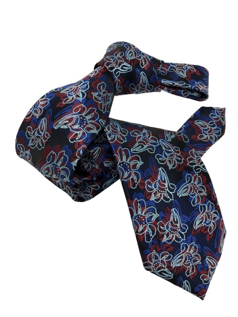 DMITRY Men's 7-Fold Navy Floral Italian Silk Tie