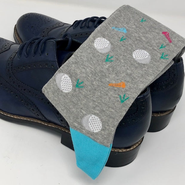 DMITRY Grey Golf Patterned Made in Italy Mercerized Cotton Blend Socks