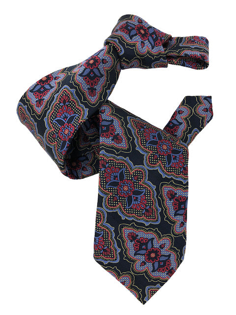 DMITRY 7-Fold Navy Patterned Italian Silk Tie