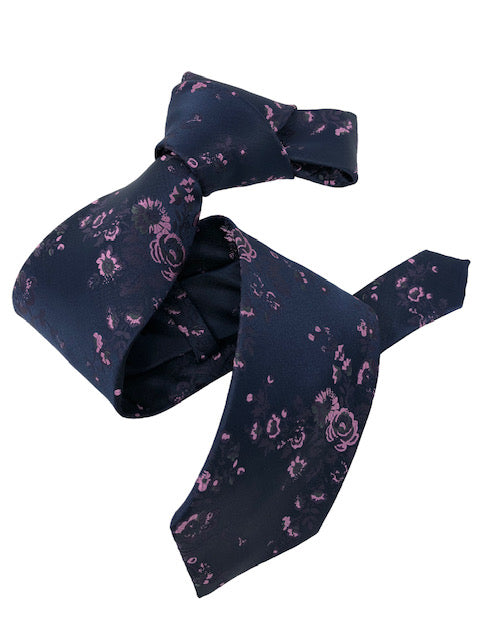 DMITRY 7-Fold Navy/Lavender Floral Italian Silk Tie
