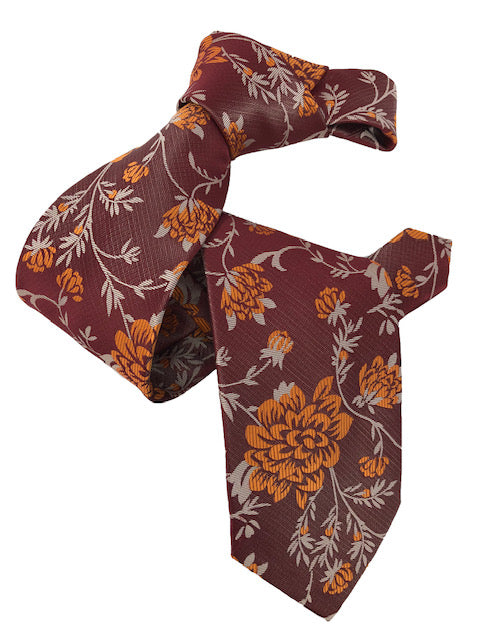 DMITRY 7-Fold Orange Floral Italian Silk Tie