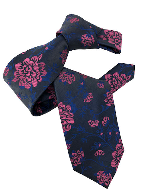 DMITRY 7-Fold Navy/Magenta Floral Italian Silk Tie