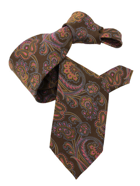 DMITRY 7-Fold Brown Patterned Italian Silk Tie