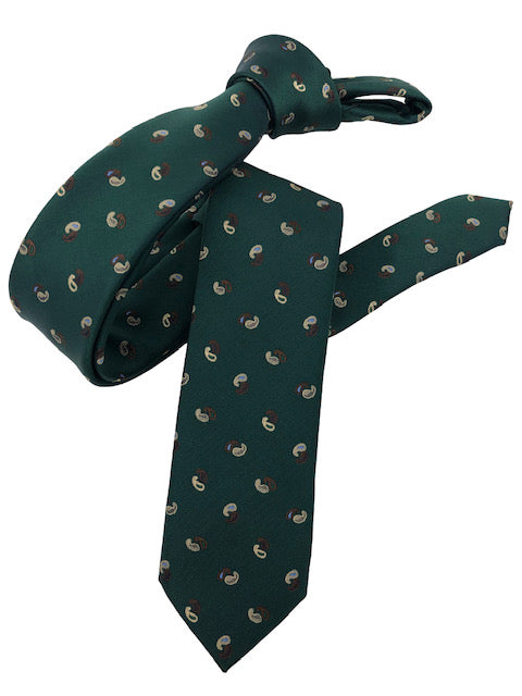 DMITRY Men's Green Patterned Italian Silk Skinny Tie