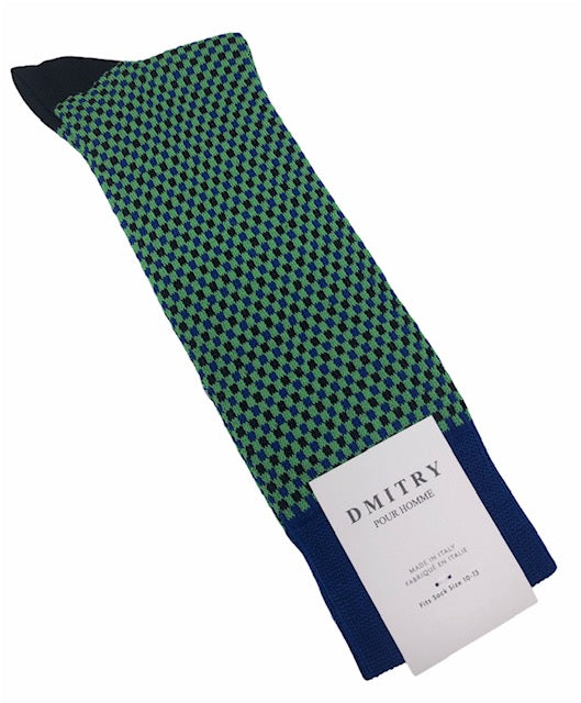 DMITRY Green Patterned Made in Italy Mercerized Cotton Socks