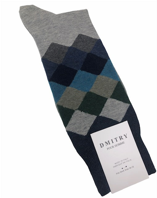 DMITRY Grey Patterned Made in Italy Mercerized Cotton Socks