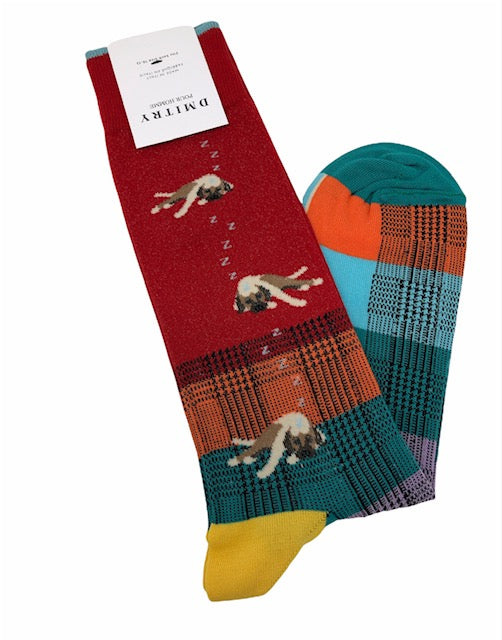 DMITRY "Let Sleeping Dogs Lie" Patterned Made in Italy Mercerized Cotton Socks