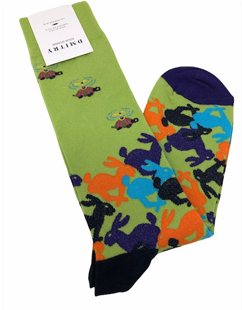 DMITRY "Bunnies" Patterned Made in Italy Mercerized Cotton Socks