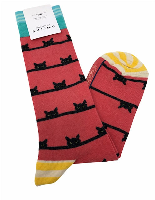 DMITRY "Cats" Patterned Made in Italy Mercerized Cotton Socks