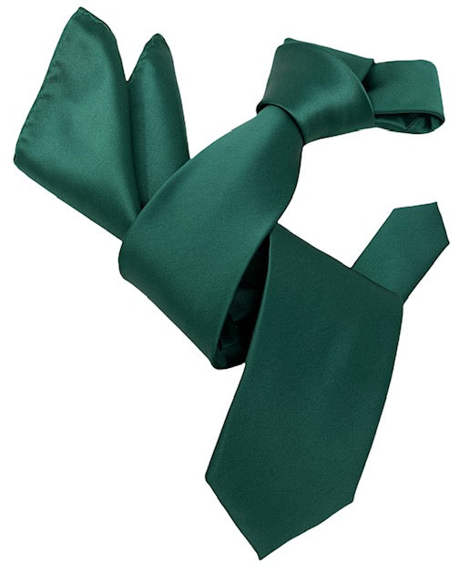 DMITRY Men's Solid Forest Green Italian Silk Tie & Pocket Square Set