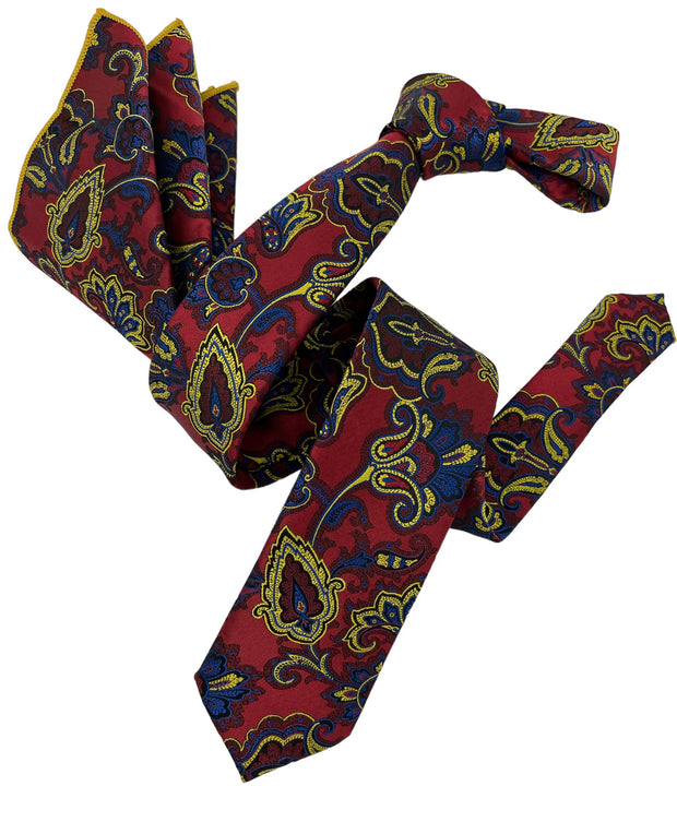 Dmitry Men's Red Patterned Italian Silk Skinny Tie & Pocket Square Set