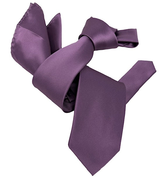 DMITRY Men's Solid Purple Italian Silk Tie & Pocket Square Set