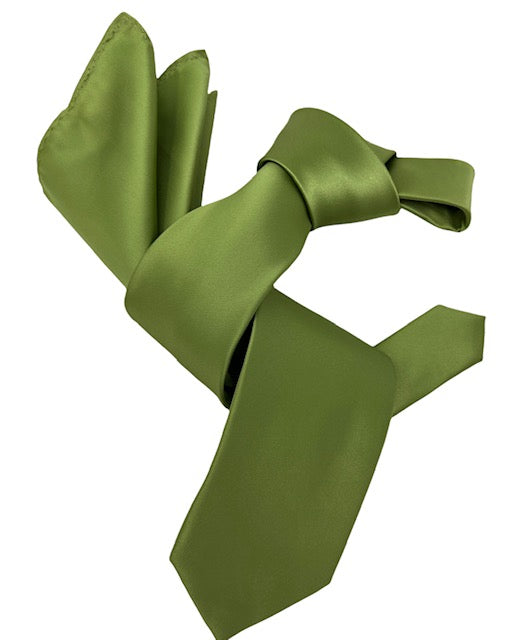 DMITRY Men's Solid Green Italian Silk Tie & Pocket Square Set