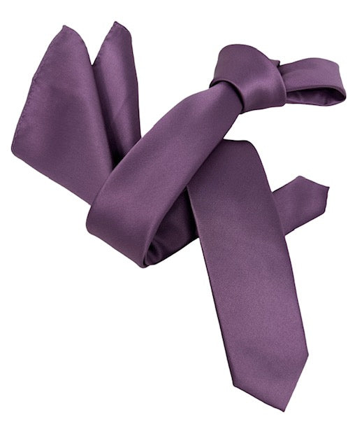 Dmitry Men's Solid Purple Italian Silk Skinny Tie & Pocket Square Set
