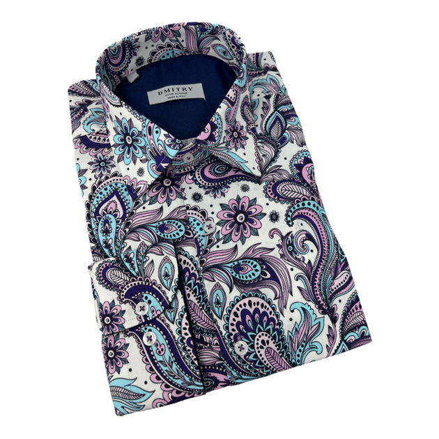 ZEROYAA Men's Gold Rose Print Slim Fit Dress Shirt - Long Sleeve Prom & Party Shirt, Purple, Medium - View #11
