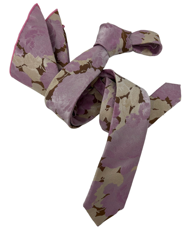 Dmitry Men's Light Purple Patterned Italian Silk Skinny Tie & Pocket Square Set