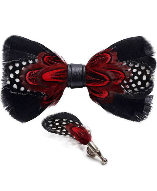 Handmade Feather Black Patterned Pre Tied Bow Tie Dmitry Ties 6335