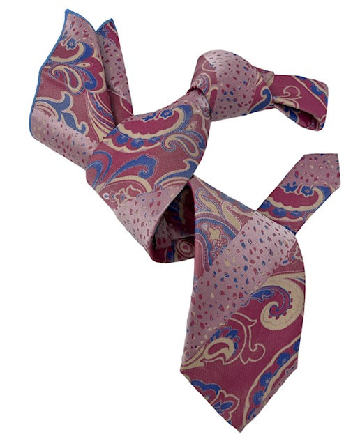 DMITRY 7-Fold Men's Pink Patterned Italian Silk Tie & Pocket Square Set