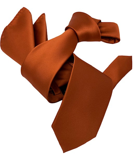 DMITRY Men's Solid Rust Orange Italian Silk Tie & Pocket Square Set