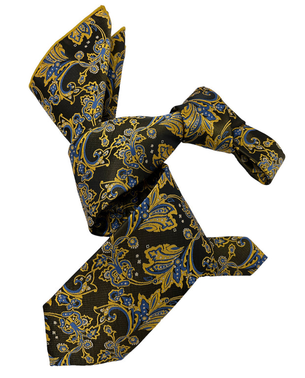 DMITRY Men's Bronze Patterned Italian Silk Tie & Pocket Square Set