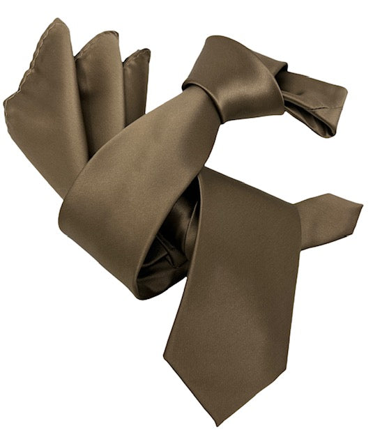 DMITRY Men's Solid Light Brown Italian Silk Tie & Pocket Square Set