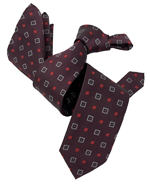 DMITRY Men's Maroon Patterned Italian Silk Tie & Pocket Square Set