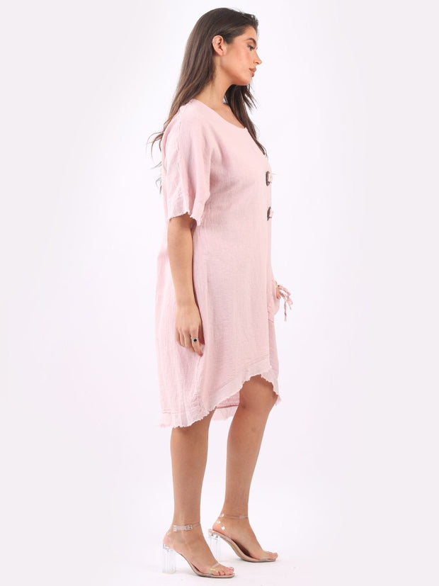 DMITRY Women's Made in Italy Linen Raw Edges Dusty Pink Dress
