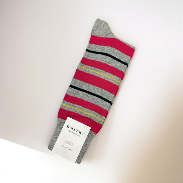 DMITRY Grey Patterned Made in Italy Mercerized Cotton Socks