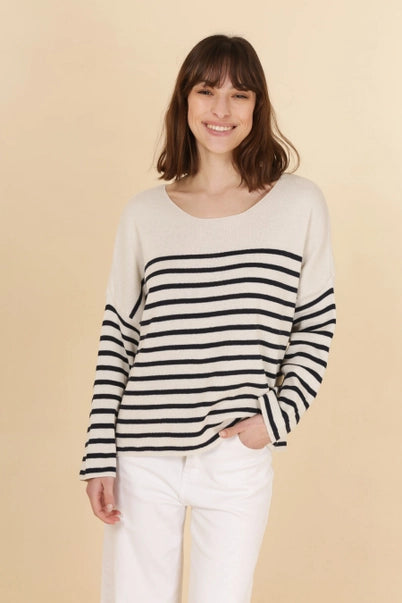 Women's Made in Italy Striped Crew Neck Cotton Knit Top